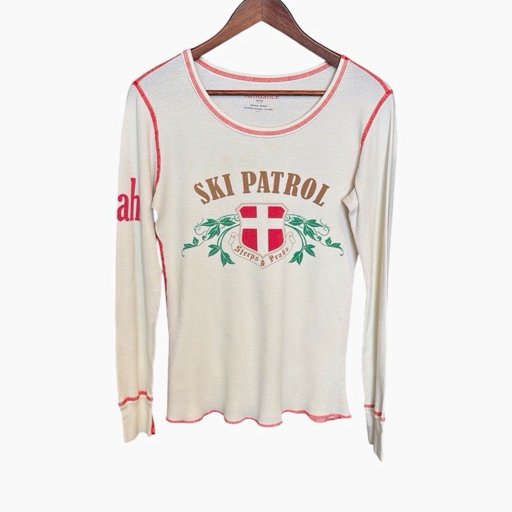 Sundance White Cream Thermal Top Size Medium Ski Patrol Graphic Long Sleeve